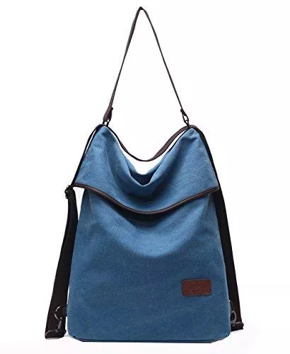 Travistar Taschen & Rucksäcke Travistar Damen Canvas Schultertasche Rucksack Groß Handtasche Vintage Damen umhängetasche Anti Diebstahl Tasche Damen Hobo Tasche für Alltag Büro Schule Ausflug Einkauf (Blau)