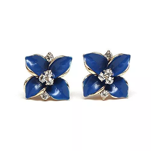 Idin Schmuck Idin - Blaue Blumen mit Kristallen Ohrclips, inkl. Geschenkbox (ca. 16 x 15 mm)