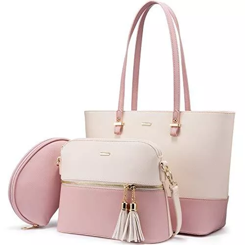 LOVEVOOK Taschen & Rucksäcke LOVEVOOK Handtasche Damen Schultertasche Handtaschen Tragetasche Damen Groß Designer Elegant Umhängetasche Henkeltasche Set 3-teiliges Set (Aprikosenrosa)