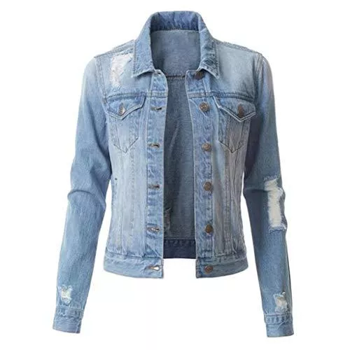 Lulupi Jacken Lulupi Jeansjacke Damen Jeans Jacke Zerrissene Löcher Denim Jackt Übergangsjacke Bikerjacke Kurze Slim Fit Sommerjacke Herbstjacke