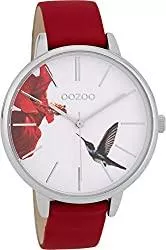 Oozoo Uhren Oozoo Damenuhr mit Lederband 42 MM Colours of Summer Blume und Kolibri Weißes Zifferblatt C10181