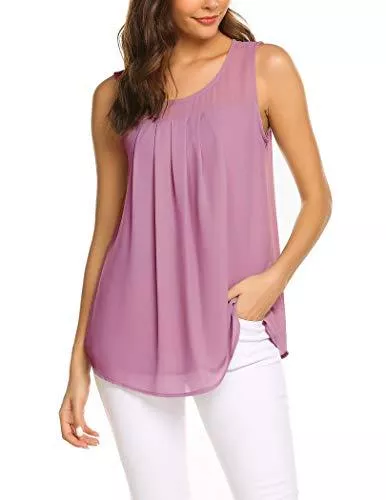 Parabler Ärmellose Blusen Parabler Damen Sommer Chiffon Top Ärmellose Blusentop Tank Top Elegant Weste Top Shirt Bluse Oberteile