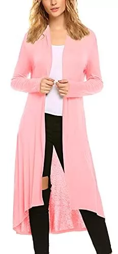 POGTMM Strickjacken Damen Casual Lange Open Front Drape Leichte Duster Hoher Niedriger Saum Maxi Langarm Strickjacke (S-3XL)
