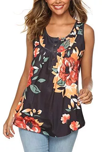 Bequemer Laden Ärmellose Blusen Bequemer Laden Damen Sommer Casual Tank Top Ärmellose T Shirt Knopfleiste Bluse Lose Oberteile Tunika Shirt Top mit Plissee