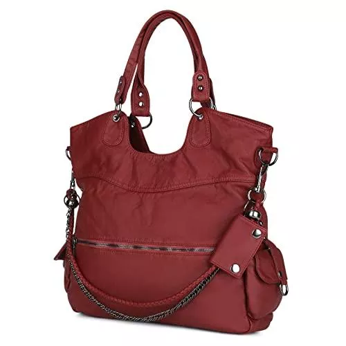 BAIGIO Taschen & Rucksäcke BAIGIO Damen Schultertasche Leder Umhängetasche Hobo-Taschen Shopper Damenhandtasche (Weinrot)