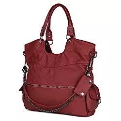 BAIGIO Taschen & Rucksäcke BAIGIO Damen Schultertasche Leder Umhängetasche Hobo-Taschen Shopper Damenhandtasche (Weinrot)