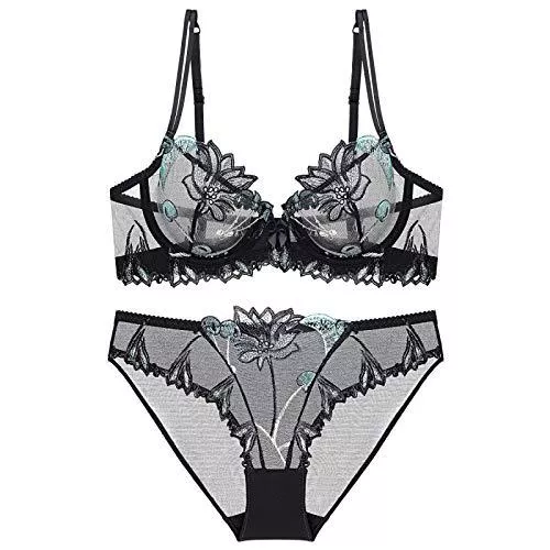 Cwang Unterwäsche & Dessous Cwang Damen Bügel BH Set Push Up Spitze BH und Transparente Slip Nicht Gepolstert Bra Glatter Panty Lingerie Unterwäsche