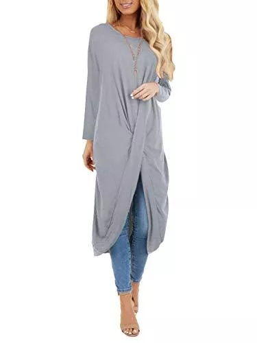 ZANZEA Langarmblusen ZANZEA Damen Unregelmäßige Strick Oversize Langarm Pullikleid Longshirt Top Minikleid