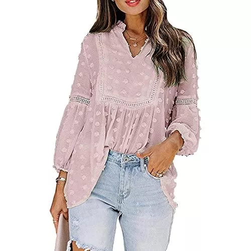 wenyujh Langarmblusen wenyujh Hemdbluse Damen V Ausschnitten Tunika Netz Lang Ärmel Elegant Tops Basic Hemd Lässig Oberteil Tops Sommerblusen Sommerhemd für Frauen