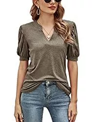 Lomon T-Shirts Lomon Basic T-Shirt Damen V Ausschnitt,Sommer Casual Kurzarm Tshirt Damen Bluse &amp; Einfarbig Elegant T Shirts Blusen