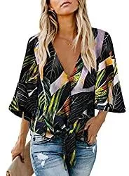 Elegancity Kurzarmblusen Elegancity Damen Bluse V-Ausschnitt Lose Seiden Tunika Fledermausärmel Hemd Casual Tops T-Shirt Oberteile S-2XL