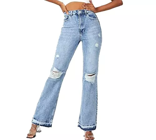 ZDN Jeans ZDN Damen Jeanshosen Bootcut High Waist Flared MOM FIT Jeans Destroyed