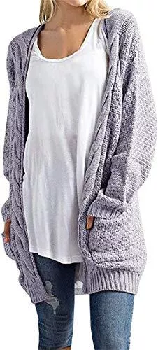 Romancan Strickjacken Romancan Damen Vorne Offen Sweater Cardigan Langarm Strickjacke Chunky Knit Pullover Casual Outwear mit Seitentasche
