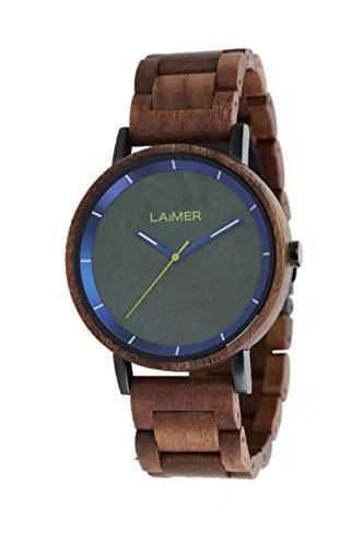 LAiMER Uhren LAiMER Holzuhr - Herren Quarz Armbanduhr aus Echtholz - Analog, Leuchtzeiger, Granit-Zifferblatt - Ø 42mm - Zero Waste Verpackung aus Naturholz