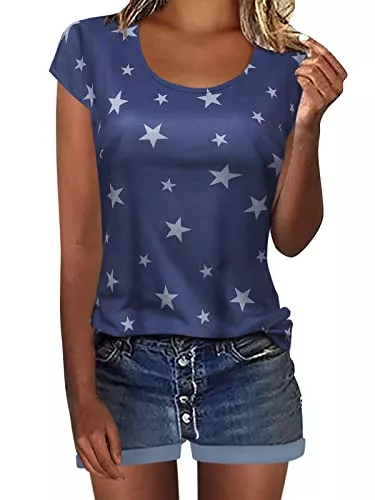 YOINS T-Shirts YOINS T-Shirt Damen Shirt Oberteile Sexy Oberteil für Damen Tops Kurzarm Sommer Herbst Rundhals mit Sterne