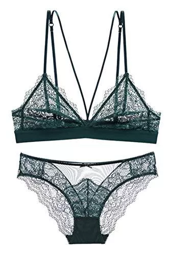 SHEKINI Unterwäsche & Dessous SHEKINI Damen Spitzen Unterwäsche Set Leichte BH Set Bralette Gepolstert Ohne Bügel und Transparente Slip Nicht Abnehmbarer Bra Hipsters mit Hakenverschluss und Verstellbare Träger