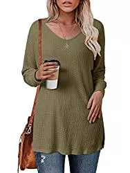 Style Dome Langarmshirts Style Dome Pullover Damen Loose V-Ausschnitt Longpullover Stricken Bluse Solid Casual Tunika Langarmshirt