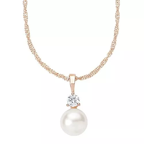 Amor Schmuck Amor Kette mit Anhänger 925 Sterling Silber Damen Halsschmuck, mit Zirkonia synth, mit Wachsperle, 45 cm, Roséfarben, Kommt in Schmuck Geschenk Box, 9182466