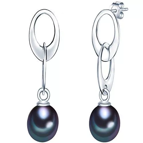 Valero Pearls Schmuck Valero Pearls Damen-Ohrstecker Hochwertige Süßwasser-Zuchtperlen in ca. 7 mm Tropfenform blau 925 Sterling Silber - Perlenohrhänger mit echten Perlen Dunkelblau 60201247