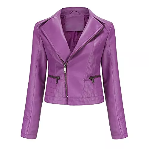 YYNUDA Jacken YYNUDA Damen Revers Lederjacke solide Farbe schlanke Jacke