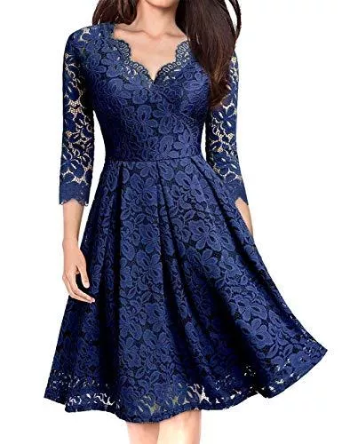 KOJOOIN Cocktail KOJOOIN Damen 50er Jahre Kleider Festliches Spitzenkleid Abendkleider Vintage Ballkleid Kurzes A-Linie Cocktailkleid (Gr.34-48)（Verpackung MEHRWEG）