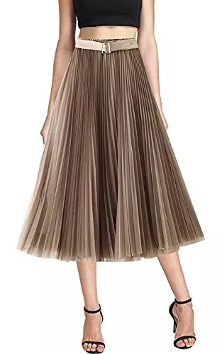 Aivtalk Röcke Aivtalk Damen Vintage Plisseerock Midi Tüllrock A-Linie Chiffon Rock mit Elastischem Bund und Gürtel