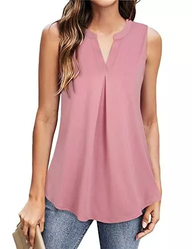 Gaharu Ärmellose Blusen Gaharu Blusentops Damen Ärmellos Elegant Tops V-Ausschnitt Tank Top Lässige Sommer Bluse Shirt Oberteile