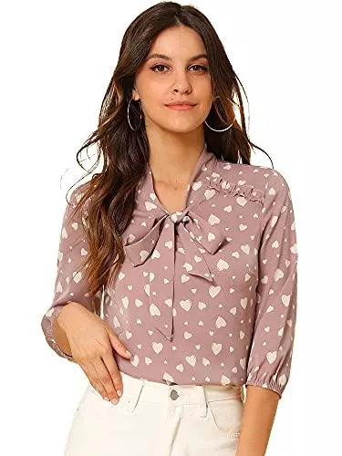 Allegra K Langarmblusen Allegra K Damen Langarm Lace Up Fliege Rüschen Polka Dots Top Bluse