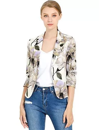 Allegra K Blazer Allegra K Damen Knopfleiste Büro Crop Blumendruck Blazer Jacke