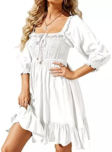 HELUKI Freizeit HELUKI Damen Kleid Elegant Langarm Kurz Hochzeitkleider Partykleid mit Halsband Rüsche Bollenkleid Blusekleid für Sommer Frühling