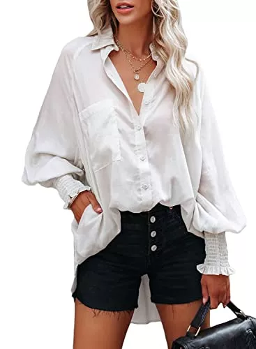 HAPPY SAILED Langarmblusen HAPPY SAILED Damen Bluse Elegant Chiffon Blusenshirt Casual Lose Hemd Oberteile Tops Mit Knopf S-XXL