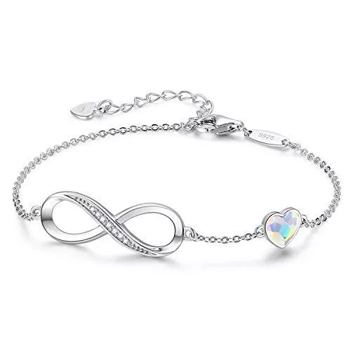 LOUISA SECRET Schmuck Infinity Armband Damen 925 Sterling Silber Rosegold, Unendlichkeit Herz Armbänder Kristallen Verstellbar Armkette Valentinstag Muttertag Geburtstags Weihnachten Geschenk für Sie Frauen Freundin mama