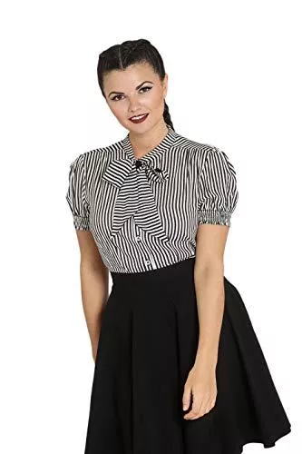 Hell Bunny Kurzarmblusen Hell Bunny Humbug Blouse Frauen Bluse schwarz/weiß Casual Wear, Fashion &amp; Style, Rockabilly