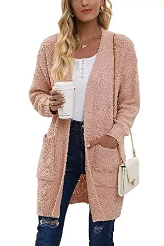 Cassiecy Strickjacken Cassiecy Damen Strickjacke Winter Langarm Casual Offene Front Cardigan Lose Mantel Strickpullover mit Taschen