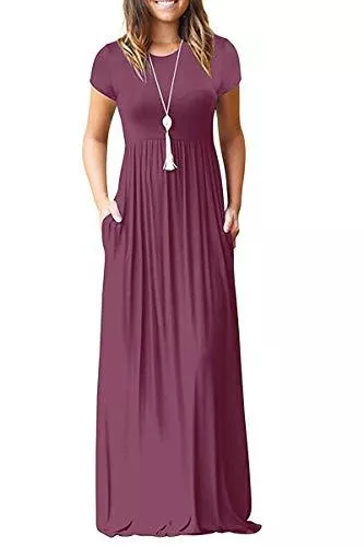 AUSELILY Freizeit AUSELILY Damen Kurzarm Loose Casual Long Maxi Kleider mit Taschen