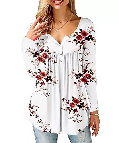 SWAGSTS Langarmblusen SWAGSTS Damen T Shirt Sommer Rundhals Kurzarm Lose Knopfleiste Bluse Casual Gedruckt Tunika Tops