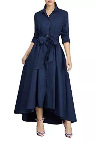 VERWIN Freizeit VERWIN Damen-Maxikleid, langärmelig, locker, elegant, Knopfleiste, Hemd, langes Kleid mit Taschen und Guertel
