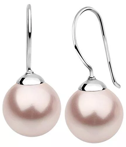 Nenalina Schmuck Nenalina Silber Damen-Ohrringe Ohrhänger mit Glas Perlen 12 mm Rosa für Frauen, 925 Sterling Silber, Perlen Ohrringe für Damen, Hochzeit Ohrringe, 842404-192