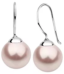 Nenalina Schmuck Nenalina Silber Damen-Ohrringe Ohrhänger mit Glas Perlen 12 mm Rosa für Frauen, 925 Sterling Silber, Perlen Ohrringe für Damen, Hochzeit Ohrringe, 842404-192