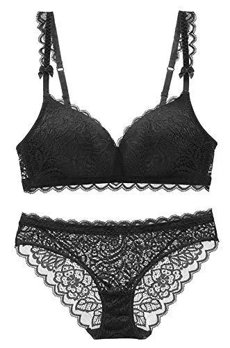 SHEKINI Unterwäsche & Dessous SHEKINI Damen BH Set Ohne Bügel Spitze Unterwäsche Set BH und Slip Bralette Lingerie Unterwäsche Dessous Set mit Verstellbare Träger