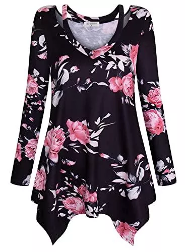 Siddhe Langarmblusen Siddhe Tunika Damen V-Ausschnitt Langram Blusen &amp; Tuniken für Damen Longbluse Damen Aushöhlen Asymmetrical Saum