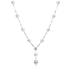 GN PEARL Uhren Perlen Ketten, GN PEARL 925 Sterling Silber Süßwasser-Zuchtperlen Halskette mit einem Perlenanhänger, Schmuck Geschenke für Damen, Hochzeit Perlenkette für Bräute - in 7 mm Weiße Echten Perlen