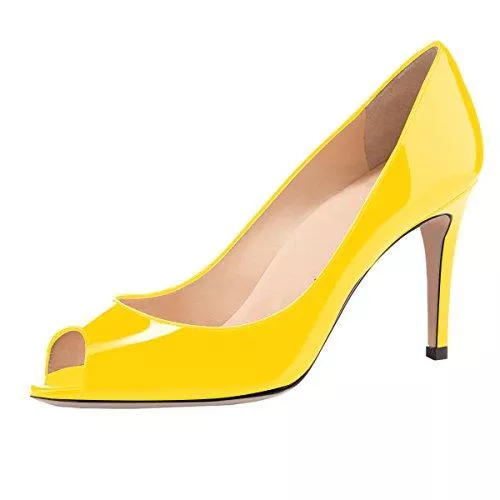 elashe High Heels elashe Damen Peeptoe Pumps | 8cm Stiletto High Heel | Bequeme Lack Stilettos