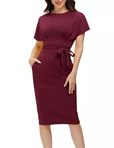 JASAMBAC Business JASAMBAC Damen Bodycon Bleistiftkleid Bürokleidung zu Arbeitskleider mit Taschengürtel