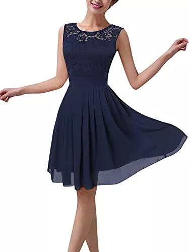 ZANZEA Cocktail ZANZEA Damen Spitze Ärmellos Party Club Kurz Slim Abend Brautkleid Cocktail Ballkleid