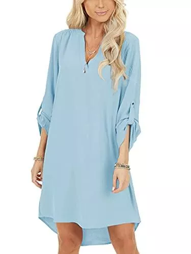 YOINS Freizeit YOINS Damen Kleider Herbst Tshirt Kleid Tunikakleid Brautkleid Langarm Minikleid Lose Langes Shirt V-Ausschnitt mit Verstellbaren Ärmeln
