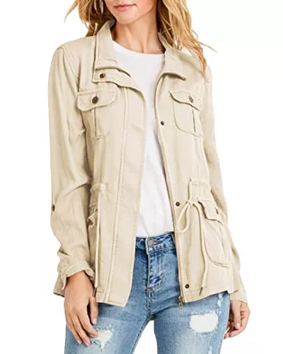 Maxwinee Jacken Maxwinee Damen Übergangsjacke Utility Jacket Outdoor Parka Mehr Taschen Reißverschluss Leicht Jacke Boyfriend Herbst