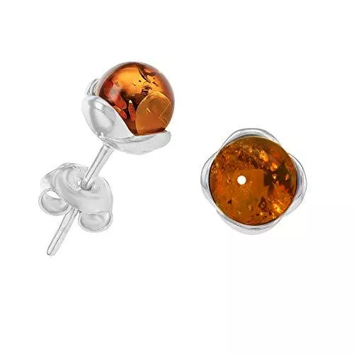 ANDANTE Uhren ANDANTE Premium Collection - Echter OSTSEE Bernstein Ohrstecker in 925 Sterling Silber ** RUND ** Zertifiziert - Gold des MEERES - Farbe Cognac