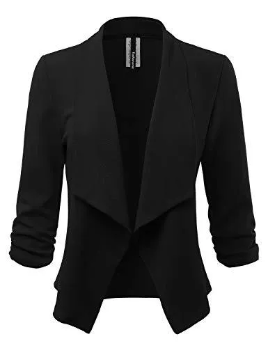 FASHIONOLIC Blazer FASHIONOLIC Damen Stretch 3/4 geraffte Ärmel Offene Blazer Jacke (Made in USA)