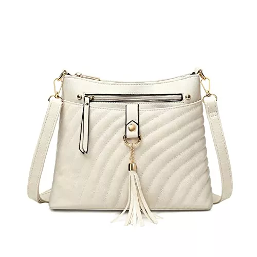 Myhozee Taschen & Rucksäcke Myhozee Umhängetasche Damen Klein Handtasche Elegant PU Leder Schultertasche Taschen Damen Crossover Bag mit Fransen für Mädchen Frauen -BEIGE